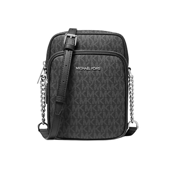 Michael Kors Jet Set Travel Medium Logo Black Crossbody Bag NWT - Picture 1 of 13